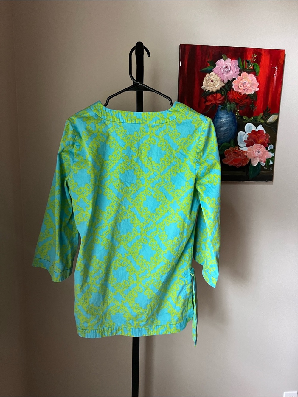 Lilly Pulitzer Aqua & Lime Printed V-Neck Tunic - Picture 5 of 5